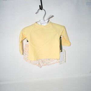 Edgehill Baby Archie Solid Rashguard & Floral Print Swim Trunks Set Size: 12M #K